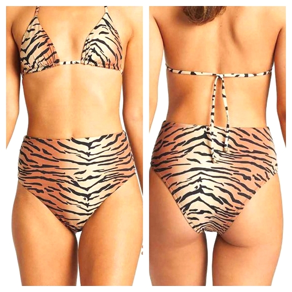VITAMIN A Barcelona Ziva High Waist Tiger Print Bikini Bottom
